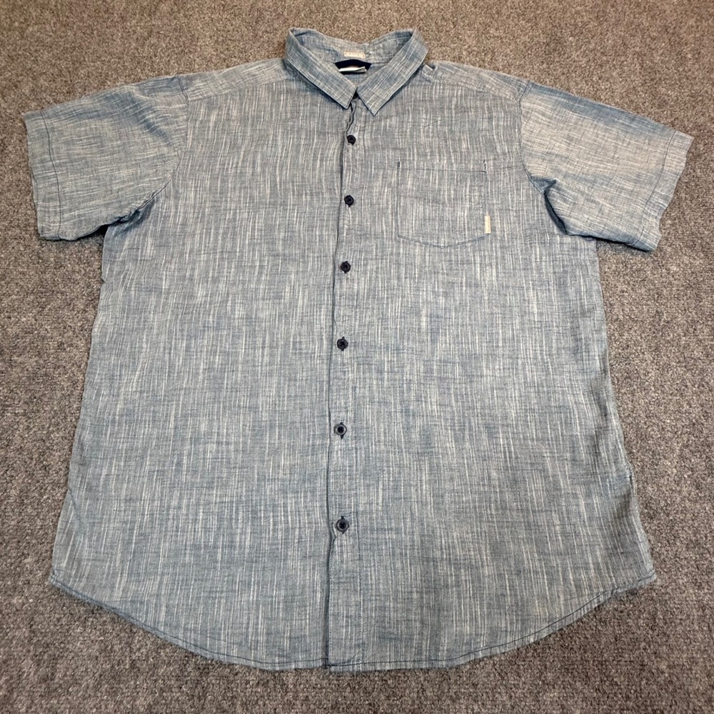 Columbia Mens Blue Chambray Short Sleeve Button Down Shirt XL AM1238 Regular Fit